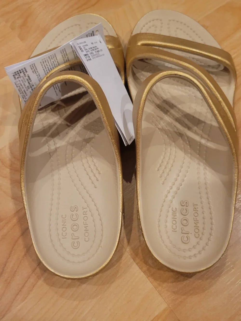 CROCS Kadee II Metallic Sandals Women's Gold Strappy Slide Sandals Size 7 New
